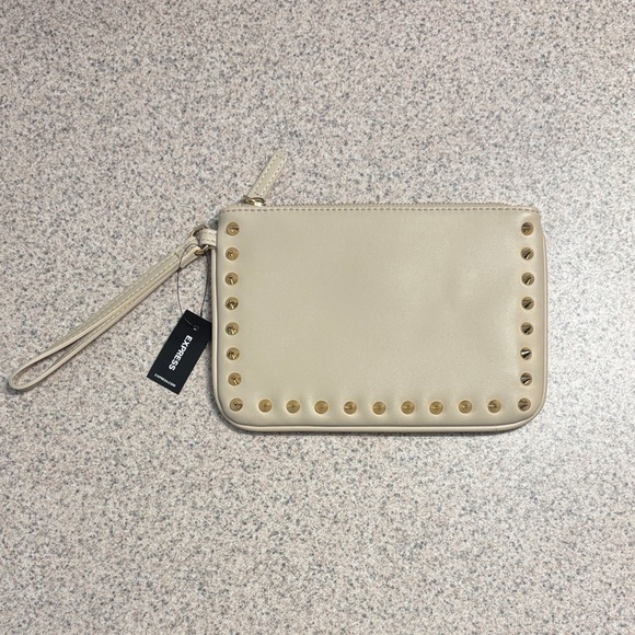 Express Handbags - Express Beige Wristlet with Gold Accents